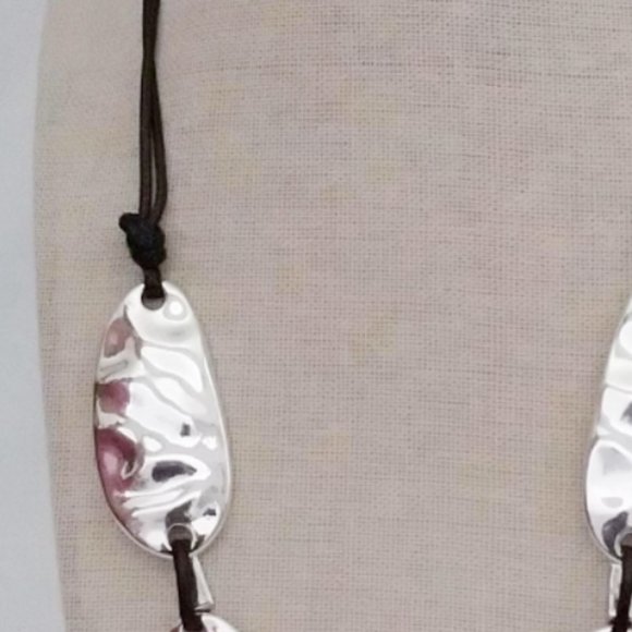 NWT Statement Necklace 21" +3" extender Set in Silver-tone Mixed Metals wax cord - Picture 7 of 15